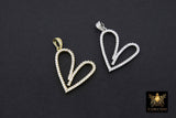 CZ Paved Gold Heart Charm, Silver Cubic Zirconia Heart Shape #171, CZ Bail and Heart Pendant