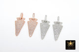 Silver CZ Pave Arrow Charms, Rose Gold Plated Diamond Pave #43, Cubic Zirconia 12 x 28 mm Arrowheads