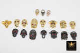 Gold CZ Pave Skull Bead Charms, Black Skull Cubic Zirconia Beads, Sugar Skull Spacer Beads