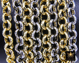 Gold or Silver 6 mm Thick Textured Rolo Chain, 304 L Stainless Steel Unfinished Chain, By The Foot Yard