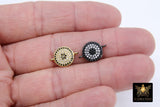 Tiny Evil Eye Connectors, CZ Micro Pave Gold Round Disc Charms #81, Clear and Black Pave Lucky Eye Charm