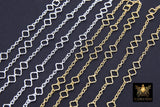 14 K Gold Filled Clover Chain By The Foot, 925 Sterling Silver Quatrefoil Long and Short Rolo Chain