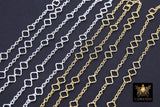 14 K Gold Filled Clover Chain By The Foot, 925 Sterling Silver Quatrefoil Long and Short Rolo Chain