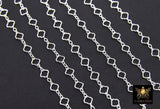 14 K Gold Filled Clover Chain By The Foot, 925 Sterling Silver Quatrefoil Long and Short Rolo Chain