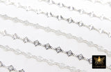 925 Sterling Silver Diamond Shape Chains, 4.1 mm Starburst Sequin CH# 967, Unfinished 6.1 mm Chains