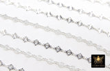 925 Sterling Silver Diamond Shape Chains, 4.1 mm Starburst Sequin CH# 876, Unfinished 6.1 mm Chains