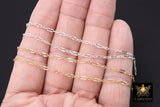 14 K Gold Filled Sequin Bar Chains, 925 Sterling Silver 2.3 mm Bar CH #875, 5.4 mm Unfinished Chain