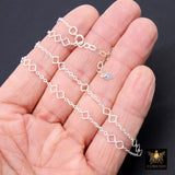 14 K Gold Filled Clover Chain Necklace, 925 Sterling Silver Long Short Quatrefoil Link Necklace, Stamped 14/20 or 925