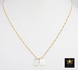 925 Sterling Silver Madonna and Child Scapular Necklace, 14 K Gold Filled Mother of Pearl Jesus Figaro Chain #615, Virgin Mary Medal