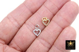 CZ Paved Gold Heart Charms, 10 mm Tiny Heart Charm #3407, Silver Minimalist Small Valentine Heart