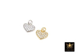 CZ Paved Gold Heart Charm, 10 mm Silver Small Cubic Zirconia Heart Shaped Charm #149, Tiny CZ Heart Charms
