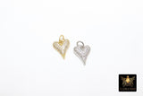 CZ Paved Gold Puff Heart Charm, 12 mm Silver Cubic Zirconia Heart Shaped Charm #166, Small CZ Heart Charms