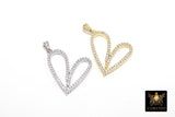 CZ Paved Gold Heart Charm, Silver Cubic Zirconia Heart Shape #171, CZ Bail and Heart Pendant