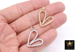 CZ Paved Gold Heart Charm, Silver Cubic Zirconia Heart Shape #171, CZ Bail and Heart Pendant