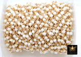 Natural Pearl Rosary Chain, 4 mm Freshwater Beaded Rosary Chain CH #540, 3 mm Gold Wire Wrapped