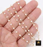 Natural Pearl Rosary Chain, 4 mm Freshwater Beaded Rosary Chain CH #540, 3 mm Gold Wire Wrapped