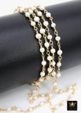 Natural Pearl Rosary Chain, 4 mm Freshwater Beaded Rosary Chain CH #540, 3 mm Gold Wire Wrapped