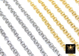 Gold Stainless Steel Double Rolo Chain, 5 mm Silver Textured Chains CH #570, 304 Unfinished Round Belcher