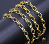 Gold Stainless Steel Oval Rolo Chain, 8 mm Textured Paperclip Chains CH #140, 304L Unfinished Thick Oval Rolo Jewelry Chains