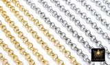 Gold Stainless Steel Rolo Chain, 6 mm Silver Textured Chains CH #250, 304L Unfinished Round Belcher