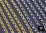 Gold or Silver 6 mm Hammered Textured Rolo Chain, 304 L Stainless Steel Unfinished Chain, By The Foot Yard