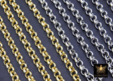 Gold or Silver 6 mm Hammered Textured Rolo Chain, 304 L Stainless Steel Unfinished Chain, By The Foot Yard