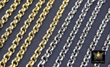 Gold or Silver 6 mm Hammered Textured Rolo Chain, 304 L Stainless Steel Unfinished Chain, By The Foot Yard