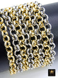 Gold or Silver 6 mm Hammered Textured Rolo Chain, 304 L Stainless Steel Unfinished Chain, By The Foot Yard