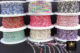925 Sterling Silver Dainty Beaded Enamel Chain, Rainbow Satellite Jewelry CH #800, By Foot Flat Cable