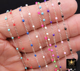 925 Sterling Silver Dainty Beaded Enamel Chain, Rainbow Satellite Jewelry CH #800, By Foot Flat Cable