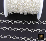 925 Sterling Silver Heart Chain, 6 mm Silver Hammered Heart Shaped Chain CH #884, Designer Jewelry Chain