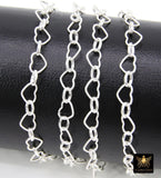 925 Sterling Silver Heart Chain, 6 mm Silver Hammered Heart Shaped Chain CH# 884, Designer Jewelry Chain