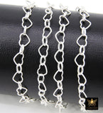 925 Sterling Silver Heart Chain, 6 mm Silver Hammered Heart Shaped Chain CH #884, Designer Jewelry Chain