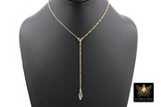 14 K Gold Filled Teardrop Necklace, Gold Mariner Anchor Chain Labradorite Lariat #433, Personalized Drop Necklace