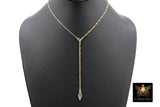 14 K Gold Filled Mariner Anchor Chain Link Lariat Drop, Teardrop Charm Gemstone Necklace