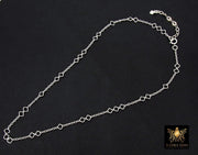 14 K Gold Filled Clover Chain Necklace, 925 Sterling Silver Long Short Quatrefoil Link Necklace, Stamped 14/20 or 925