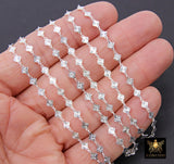 925 Sterling Silver Diamond Shape Chains, 4.1 mm Starburst Sequin CH# 967, Unfinished 6.1 mm Chains