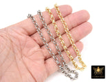 Gold Stainless Steel Rolo Chain, 6 mm Silver Textured Chains CH #250, 304L Unfinished Round Rolo