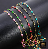 14 K Gold Filled Dainty Beaded Enamel Satellite Chain, Rainbow Jewelry CH# 783, By Foot Paperclip Flat Chains