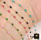 14 K Gold Filled Dainty Beaded Enamel Satellite Chain, Rainbow Jewelry CH# 783, By Foot Paperclip Flat Chains