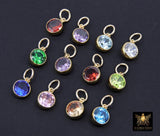 14 K Gold Filled CZ Charm, 6 mm Birthstone Round Charm with Jump Rings # 3637, Birthday Permanent Jewelry