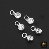 925 Sterling Silver CZ Charms, 6 mm Dangle CZ Charms # 3593, Round Cubic Zirconia Charms