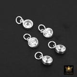925 Sterling Silver CZ Charms, 6 mm Dangle CZ Charms #3593, Round Cubic Zirconia Charms