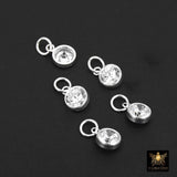 925 Sterling Silver CZ Charms, 6 mm Dangle CZ Charms # 3593, Round Cubic Zirconia Charms