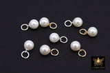 14 K Gold Filled Hoop 6 mm Pearl Charms, 925 Sterling Silver Hooplet White Pearl Charm #3595, Smooth Round White Pearl for Permanent Jewelry