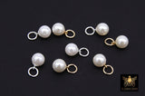 14 K Gold Filled Hoop 6 mm Pearl Charm, 925 Sterling Silver Hooplet White Pearl Charm # 3595, Smooth Round White Pearl for Permanent Jewelry