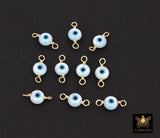 14 K Gold Filled Evil Eye Connector, 5 mm 925 Sterling Silver Round Blue Greek Eye # 2763, Minimalist Permanent Jewelry Wire Wrapped Links