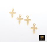 14 K Gold Filled Cross Charms, CZ Tiny Crosses #3189, 7 x 12 mm Minimalist Tiny Pointed Cross
