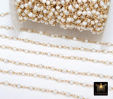 Natural Pearl Rosary Chain, 4 mm Freshwater Beaded Rosary Chain CH #540, 3 mm Gold Wire Wrapped