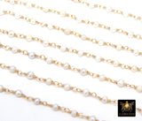 Natural Pearl Rosary Chain, 4 mm Freshwater Beaded Rosary Chain CH #540, 3 mm Gold Wire Wrapped